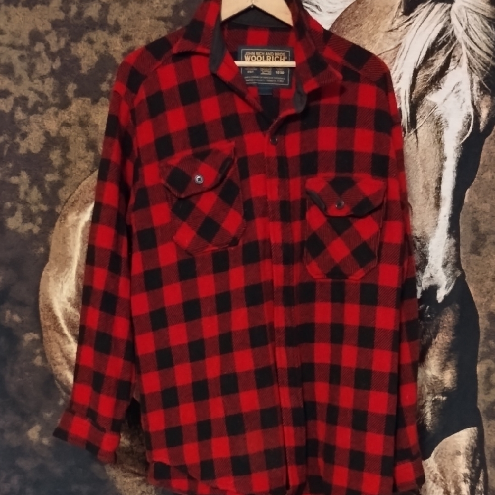 Woolrich 100% Wool Red and Black Checkered Shirt